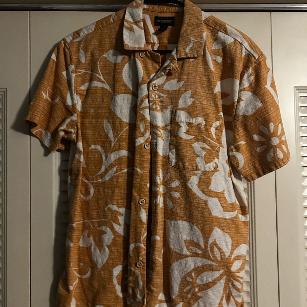 Van Heusen Men's Floral Casual Shirt - Orange and White